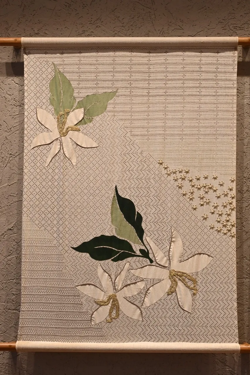 Detail of the Banjara cross-stitch and gota patti embroidery